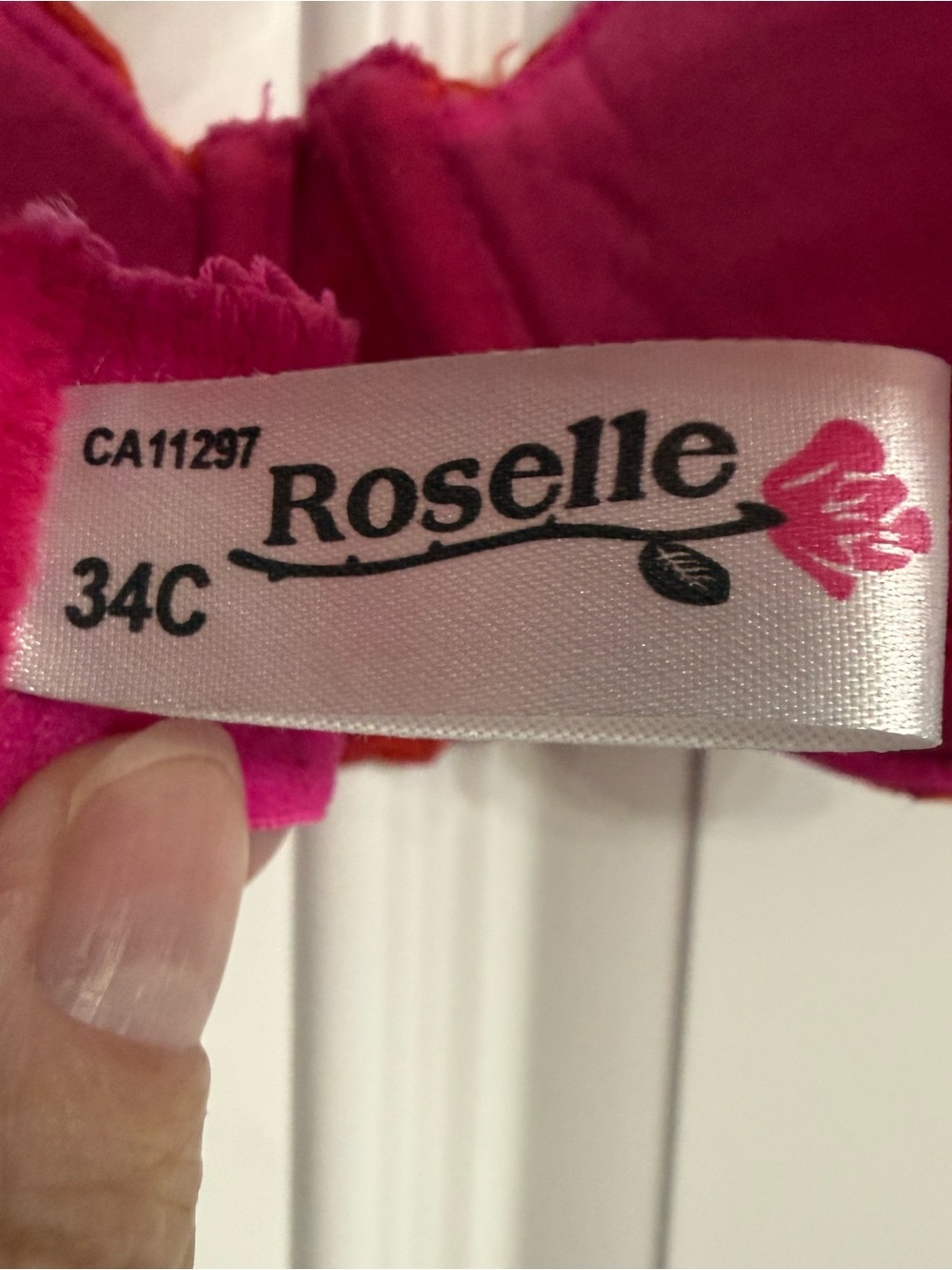 Roselle Size 34C Lined Fuchsia Embroidered Underwire Bra with Orange Accent - Picture 2 of 10